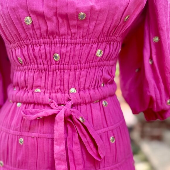 Love the Label Amelia Dress in Pink with Gold Mirror Embroidery – Size Small - Picture 3 of 7